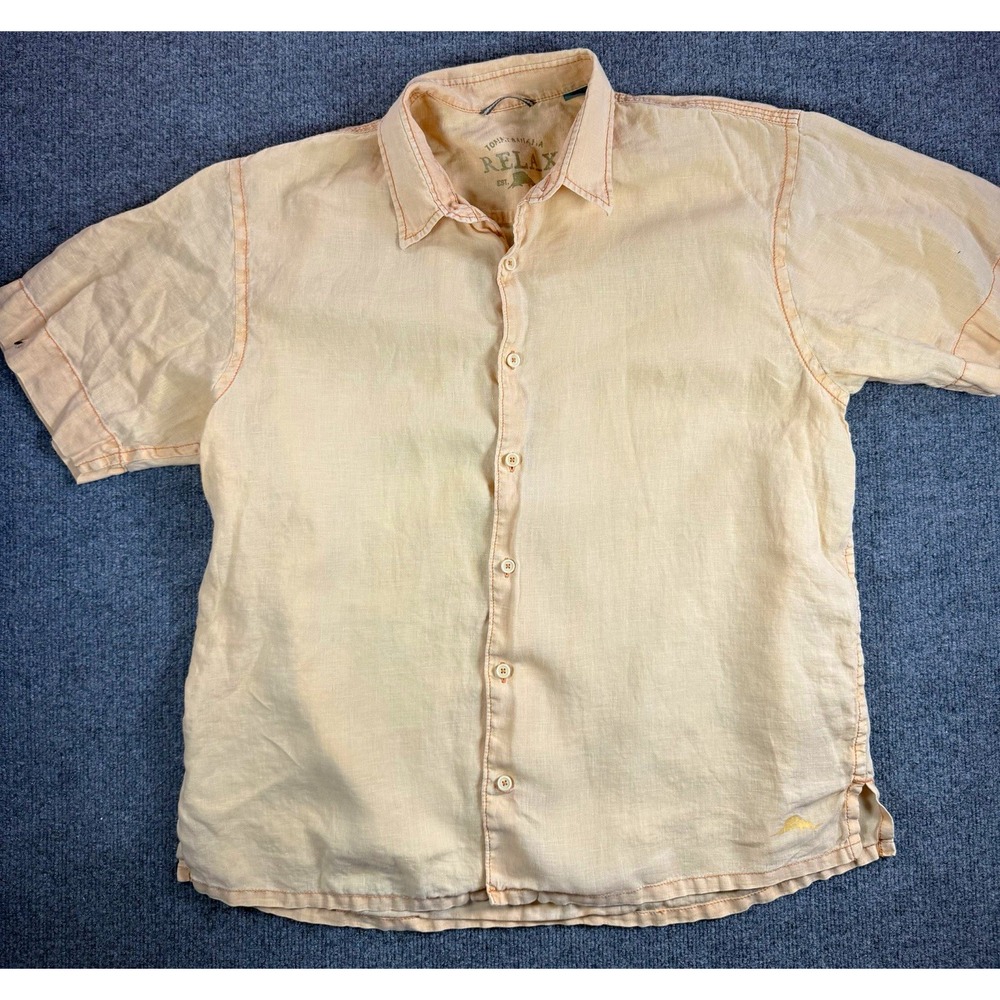 Tommy Bahama Relax Linen Button Front Short Sleeve Shirt Men's XL Beige